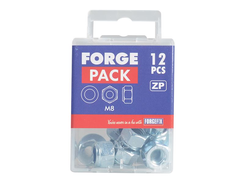 Forgefix Nyloc Nuts & Washers Zinc Plated M8 ForgePack 12 ForgeFix - Dynamic Drive