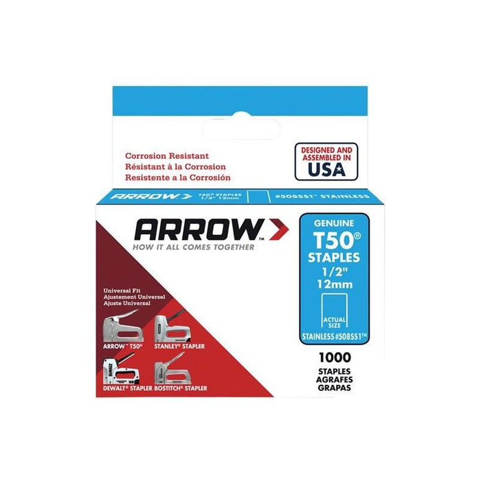 Arrow T50 Staples Stainless Steel 508SS 12mm (1/2in) (Box 1000) Arrow - Dynamic Drive