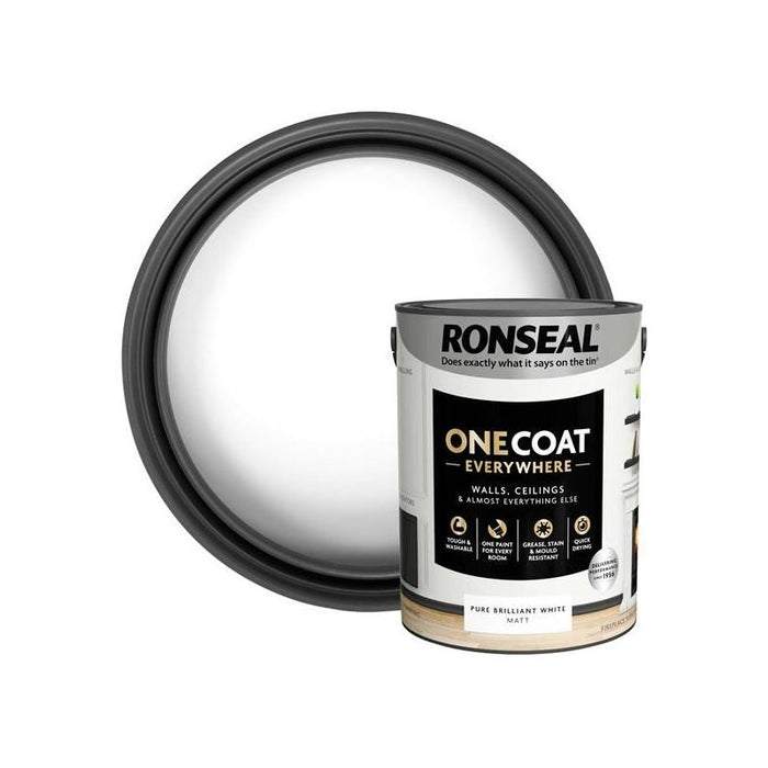 Ronseal One Coat Everywhere Interior Paint Pure Brilliant White Matt 5 litre Ronseal - Dynamic Drive