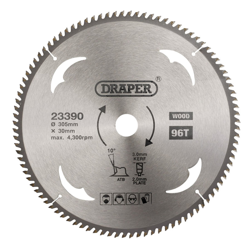 Draper TCT Circular Saw Blade for Wood, 305 x 30mm, 96T 23390 Draper - Dynamic Drive