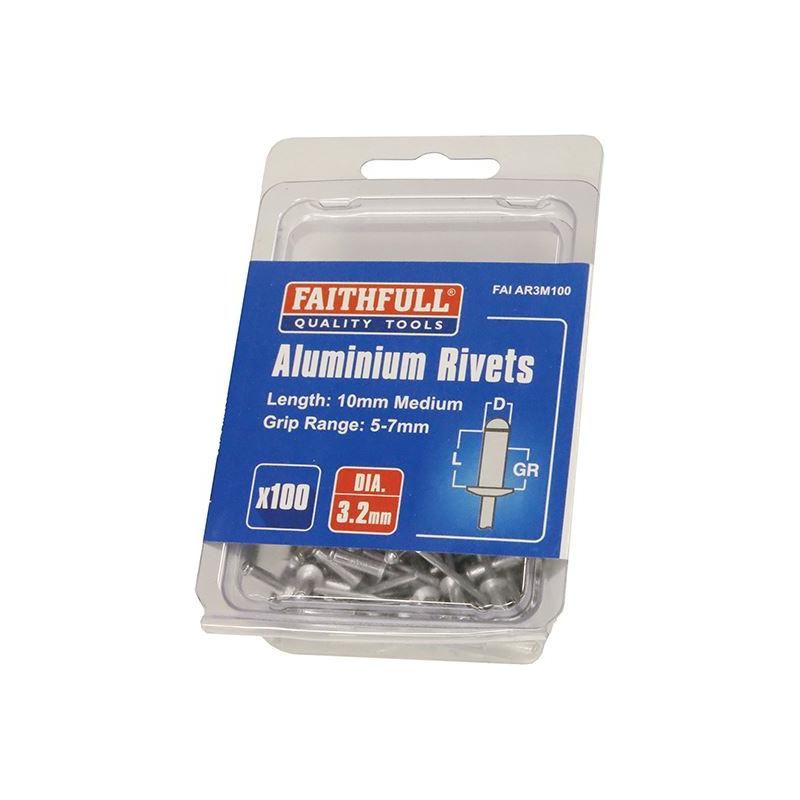 Faithfull Aluminium Rivets 3.2 x 10mm Medium Pre-Pack of 100 Faithfull - Dynamic Drive