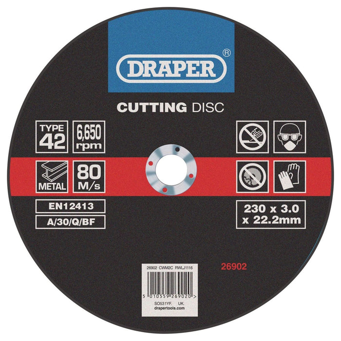Draper Depressed Centre Metal Cutting Discs, 230 x 3.0 x 22.2mm 26902 Draper - Dynamic Drive