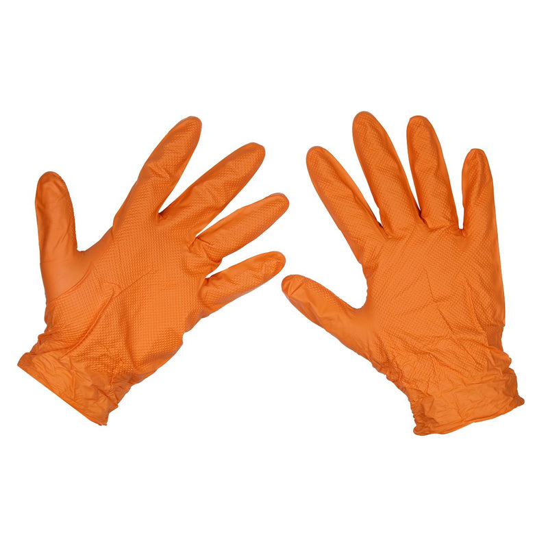 Sealey Orange Diamond Grip Extra-Thick Nitrile Powder- Free Gloves Large Pack of Sealey - Dynamic Drive