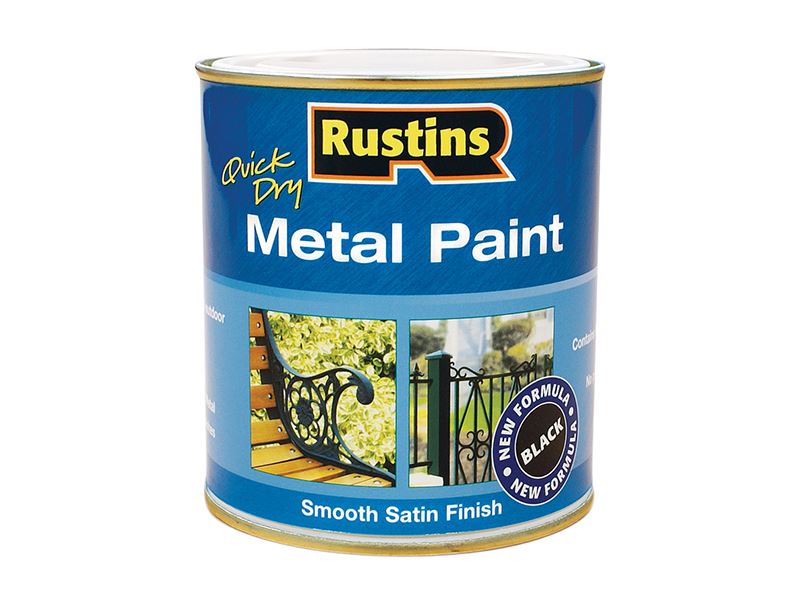 Rustins Quick Dry Metal Paint Smooth Satin Black 250ml Rustins - Dynamic Drive