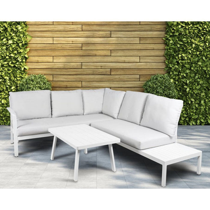Dellonda Kyoto White 3 Piece Outdoor Garden Corner Sofa & Coffee Table Set Dellonda - Dynamic Drive