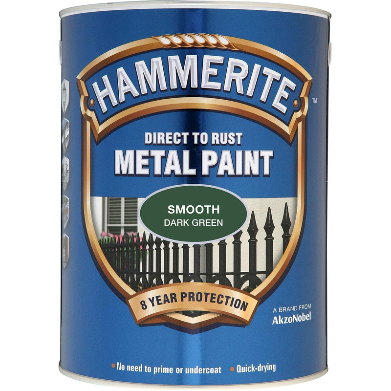 Hammerite Direct To Rust Metal Paint - Smooth Dark Green - 5 Litre Hammerite - Dynamic Drive