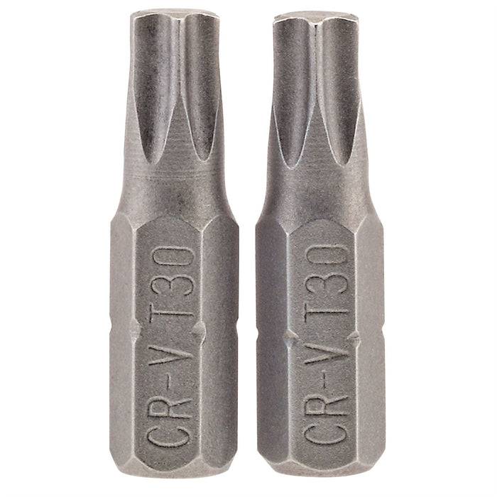 Draper TX-STAR Insert Bit, 1/4" Hex, 25mm Long, T30 (Pack of 2) Draper - Dynamic Drive