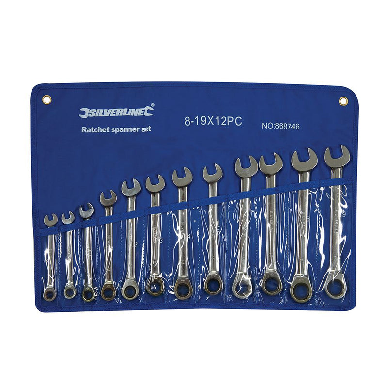 Silverline Fixed Head Ratchet Spanner Set 12pce 8 - 19mm 868746 Silverline  - Dynamic Drive
