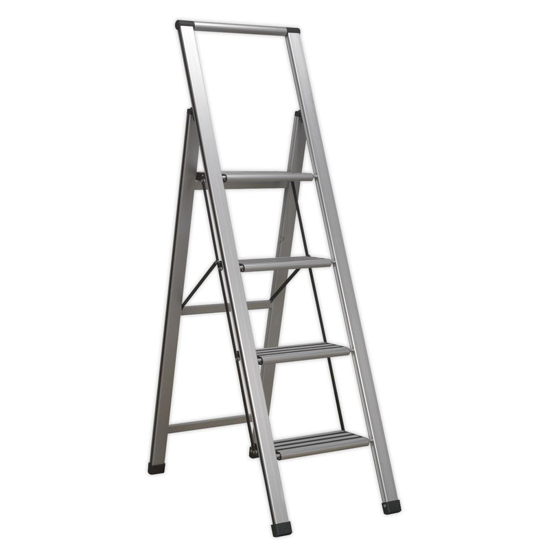 Sealey Aluminium Professional Folding Step Ladder 4-Step 150kg Capacity APSL4 Sealey - Dynamic Drive
