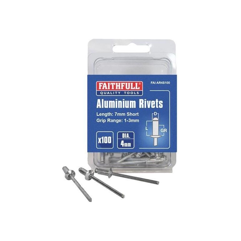 Faithfull Aluminium Rivets 4 x 7mm Short Pre-Pack of 100 Faithfull - Dynamic Drive