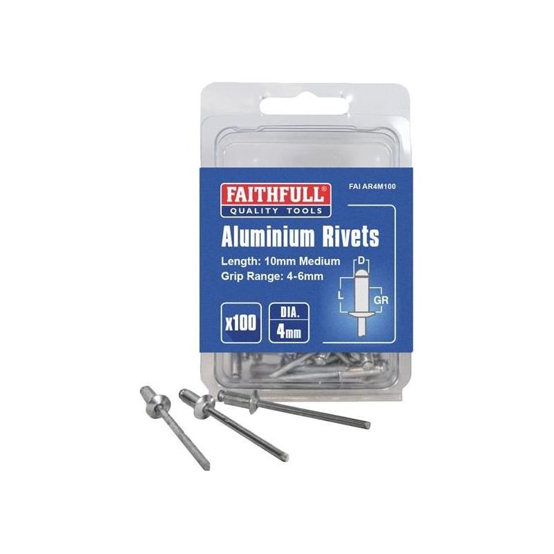 Faithfull Aluminium Rivets 4 x 10mm Medium Pre-Pack of 100 Faithfull - Dynamic Drive