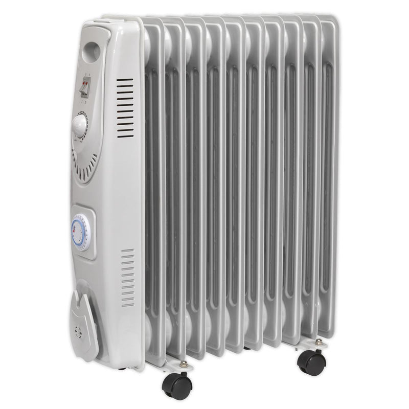 Sealey Oil Filled Radiator 2500W/230V 11-Element with Timer RD2500T Sealey - Dynamic Drive
