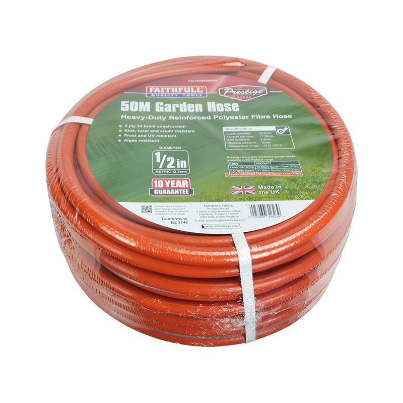 Faithfull Prestige Heavy-Duty Garden Hose 50m 12.5mm (1/2in) Diameter Faithfull - Dynamic Drive