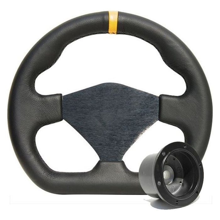 250mm Black Leather Steering Wheel + Boss fits Rover 214 216 218 220 414 416 418 Mountney Classic - Dynamic Drive
