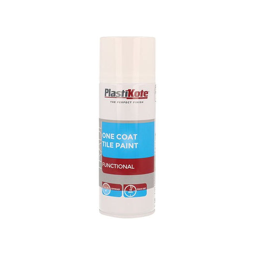 Plastikote Trade One Coat Spray Tile Paint Gloss White 400ml PlastiKote - Dynamic Drive