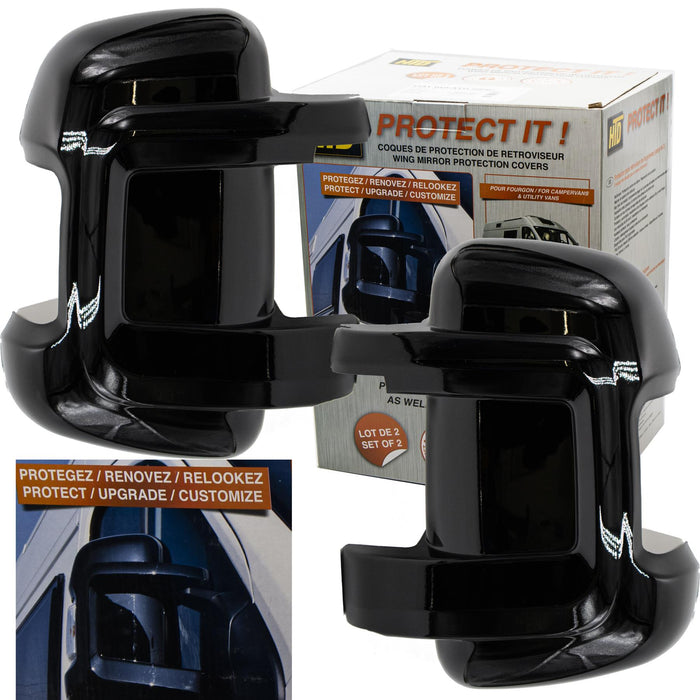 Protect-It Pair Short Arm Mirror Cover Fits Fiat Ducato Black Van Conversion HTD - Dynamic Drive