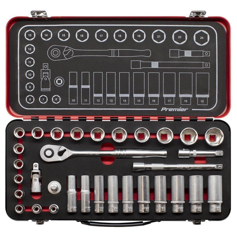 Sealey Premier Platinum Premier Platinum Socket Set 3/8"Sq Drive 32pc AK7922 Sealey Premier Platinum - Dynamic Drive