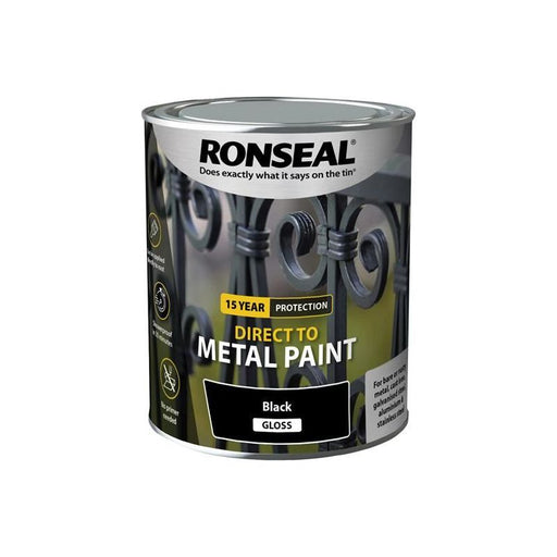 Ronseal Direct to Metal Paint Black Gloss 750ml Ronseal - Dynamic Drive