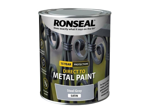 Ronseal Direct to Metal Paint Steel Grey Satin 750ml Ronseal - Dynamic Drive