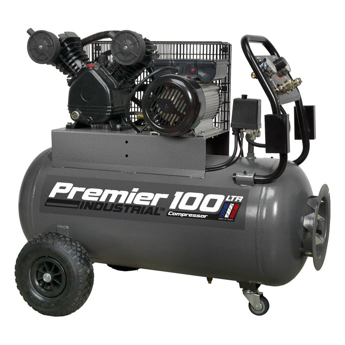 Sealey Air Compressor 100L Belt Drive 3hp with Front Control Panel SAC3103B Sealey - Dynamic Drive