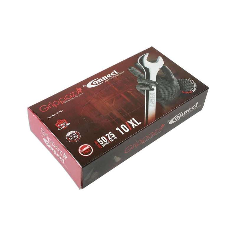 Connect Grippaz XLarge Black Nitrile Gloves Box 50pc/25 Pairs 37307 Tool Connection - Dynamic Drive