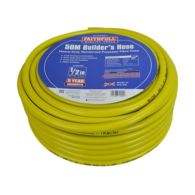 Faithfull Heavy-Duty Reinforced Builder's Hose 50m 12.5mm (1/2in) Diameter Faithfull - Dynamic Drive