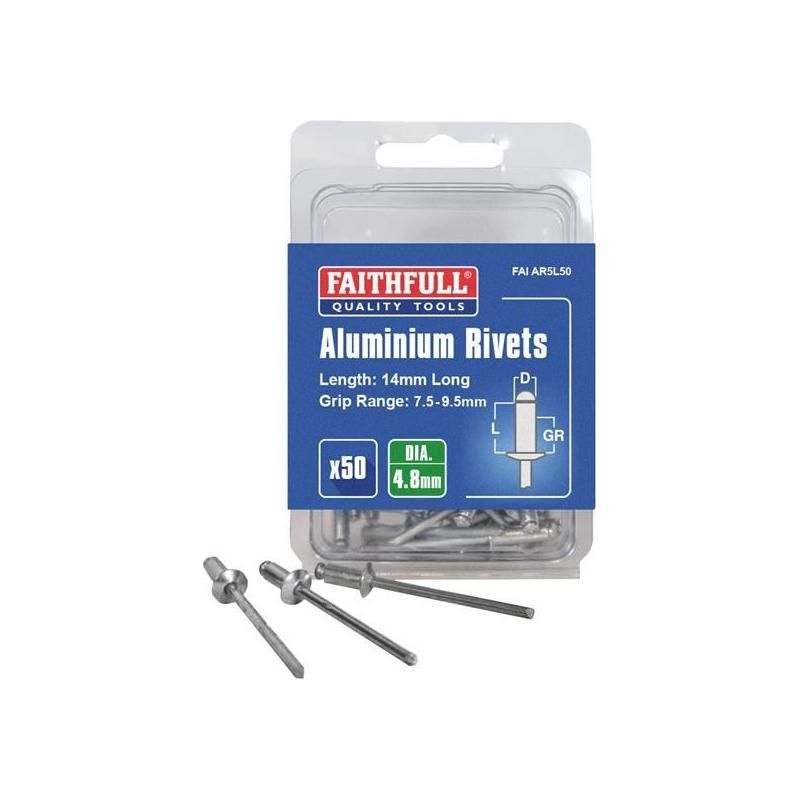 Faithfull Aluminium Rivets 4.8 x 14mm Long Pre-Pack of 50 Faithfull - Dynamic Drive
