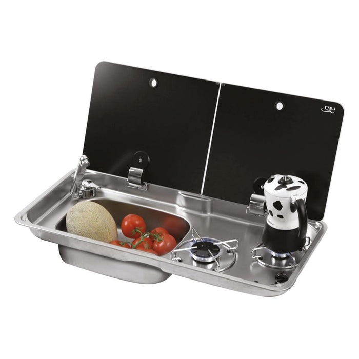 CAN Randi Hob & LH Sink Unit 765 x 355mm (Double Glass Lid / 2 Burners / Piezo) CAN - Dynamic Drive