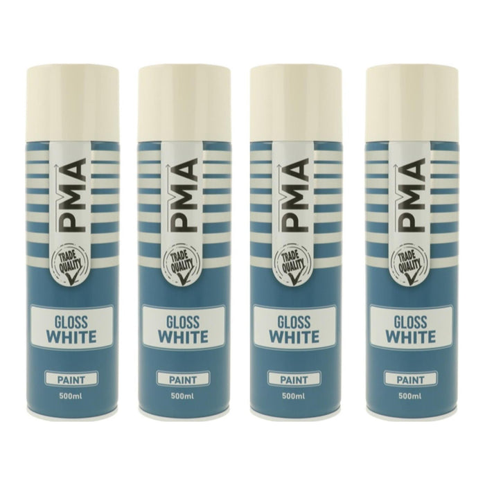 4x AUTOTEK Professional Gloss White 500ml Spray Paint High Coverage Autotek - Dynamic Drive
