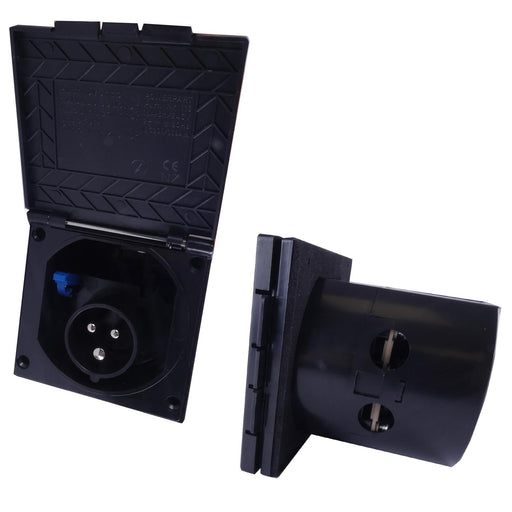 Mains 230V 16A Flush Hook Up Socket Caravan Motorhome Camper Van RV Black Powerpart - Dynamic Drive