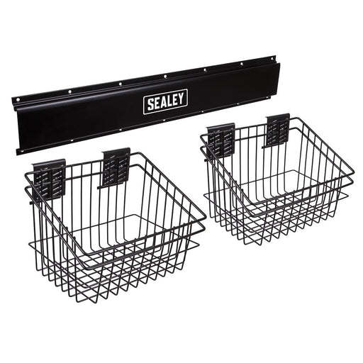 Sealey Wall Mounting 2 Basket Storage Rail APHKIT6 Sealey - Dynamic Drive
