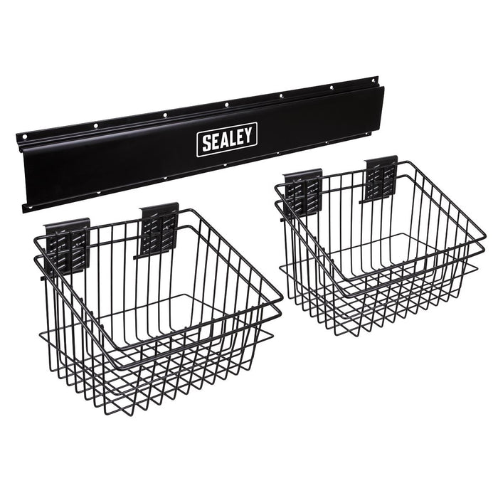 Sealey Wall Mounting 2 Basket Storage Rail APHKIT6 Sealey - Dynamic Drive