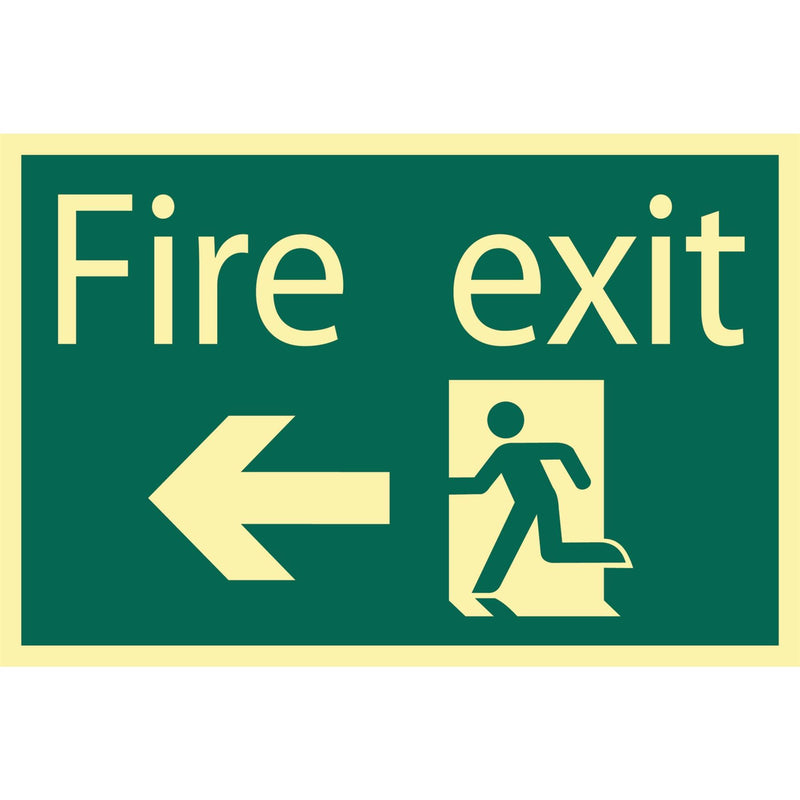 Draper Glow In The Dark 'Fire Exit Arrow Left' Safety Sign 72721 Draper - Dynamic Drive