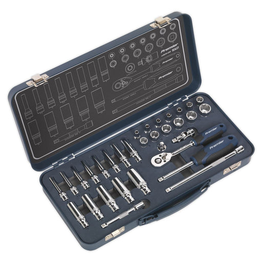 Sealey Premier 32pc 1/4" Drive Lock On Socket Set 4-14mm Ratchet Handle Sealey  - Dynamic Drive