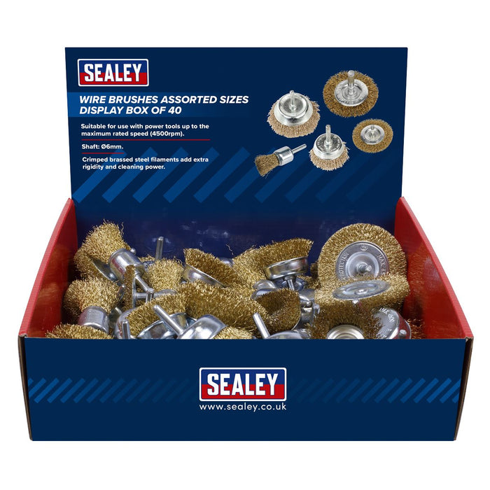 Sealey Wire Brushes Assorted Sizes Display Box of 40 BWBS40DB Sealey - Dynamic Drive