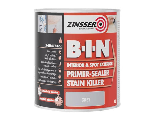 Zinsser B.I.N® Primer, Sealer & Stain Killer Paint Grey 1 litre Zinsser - Dynamic Drive