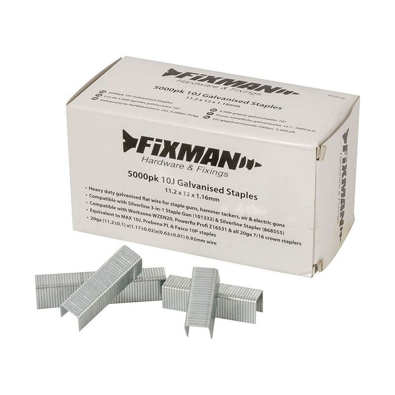 Fixman 10J Galvanised Staples 5000pk 11.2 x 12 x 1.17mm Fixman - Dynamic Drive