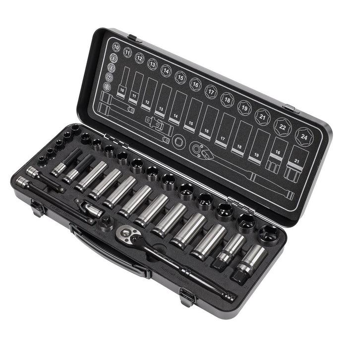 Sealey Socket Set 34pc 3/8"Sq Dr WallDrive Metric Black Series AK7971 Sealey  - Dynamic Drive