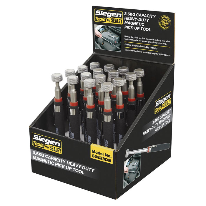 Sealey Heavy-Duty Magnetic Pick-Up Tool 3.6kg Capacity Display Box of 16 S0823DB Siegen by Sealey - Dynamic Drive