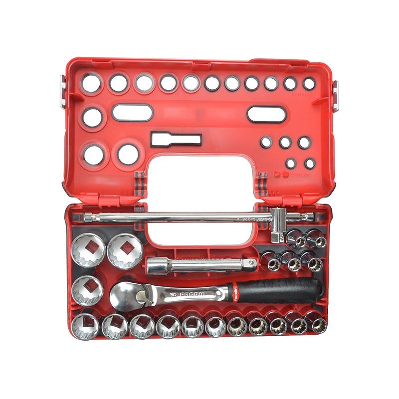 Facom 1/2in Drive 12-Point Detection Box Socket Set, 22 Piece Facom - Dynamic Drive