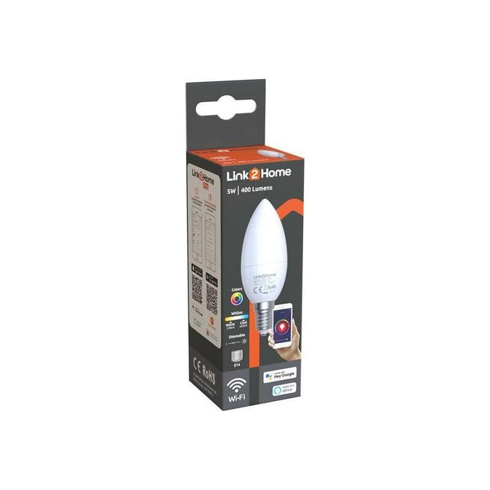 Link2Home Wi-Fi LED SES (E14) Opal Candle Dimmable Bulb, White + RGB 400 lm 5W Link2Home - Dynamic Drive