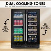 Baridi 40 Bottle/120 Can Freestanding Dual Zone Wine Fridge & Cooler 60cm Baridi - Dynamic Drive