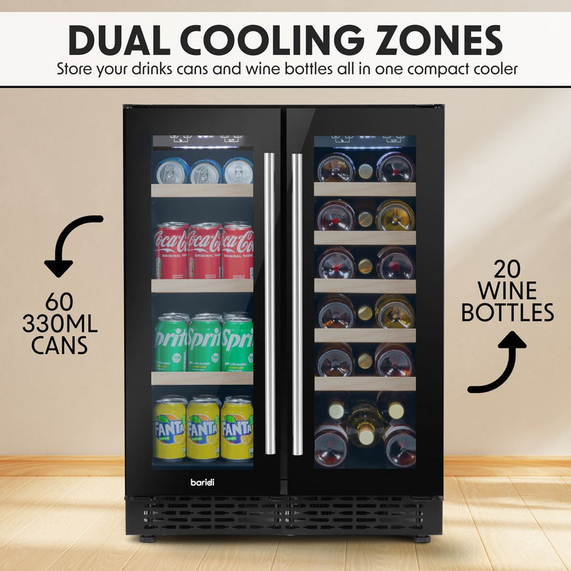 Baridi 40 Bottle/120 Can Freestanding Dual Zone Wine Fridge & Cooler 60cm Baridi - Dynamic Drive