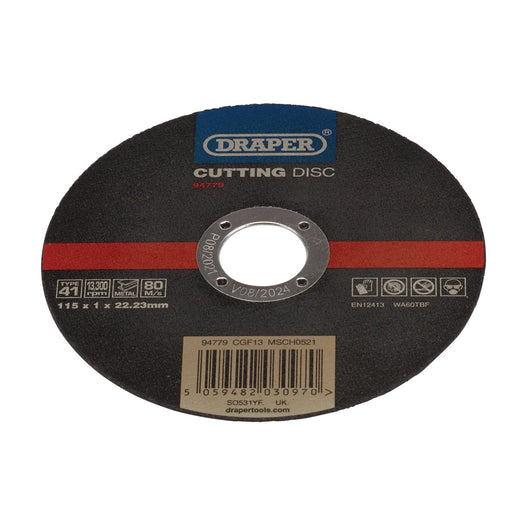 Draper Stainless-Steel/Inox Metal Cutting Disc, 115 x 1 x 22.23mm 94779 Draper - Dynamic Drive