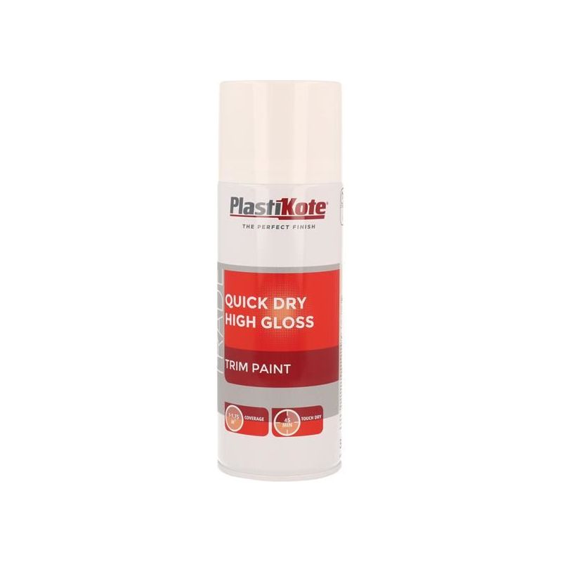 Plastikote Trade Quick Dry Trim Spray Paint High Gloss White 400ml PlastiKote - Dynamic Drive