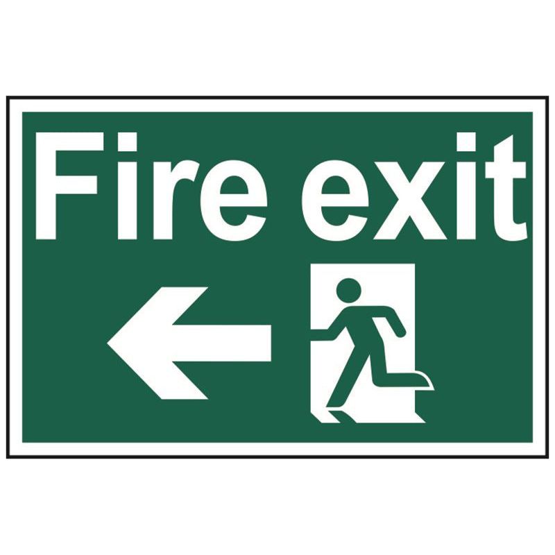 Scan Fire Exit Running Man Arrow Left - PVC Sign 300 x 200mm Scan - Dynamic Drive