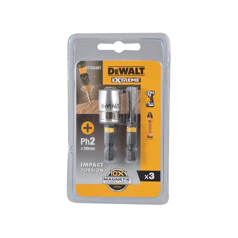 Dewalt Power Tools Impact Torsion Bits PH2 x 50mm (x2) and Magnetic Screwlock Sleeve DeWALT Power Tools - Dynamic Drive