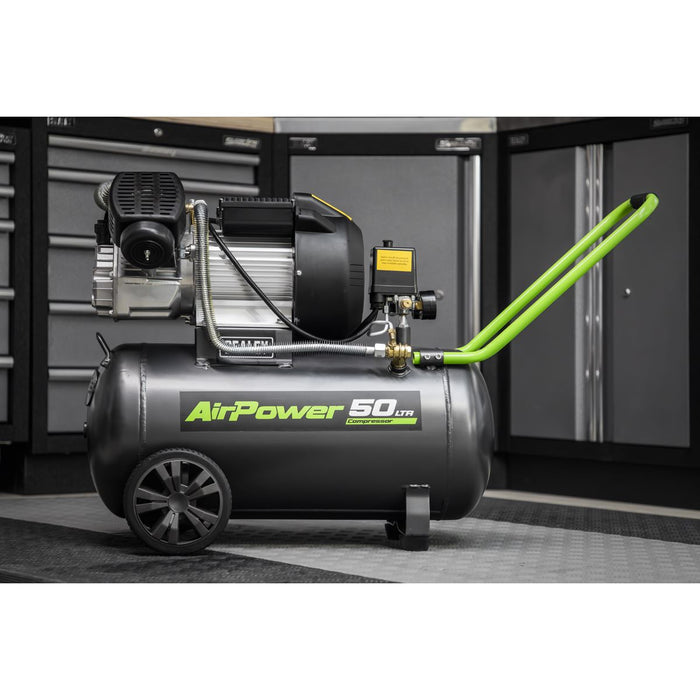 Sealey 50L V-Twin Direct Drive Air Compressor 3hp with Air Accessory Kit Sealey - Dynamic Drive