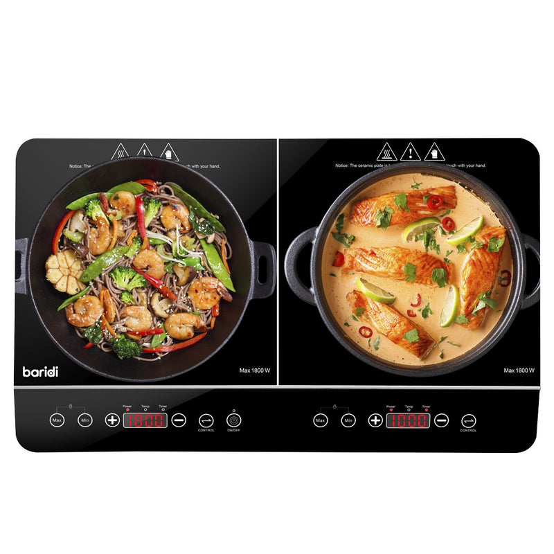 Baridi Portable Induction Hob with 2 Cooking Zones 60 x 36 x 6.5cm - Black Baridi - Dynamic Drive