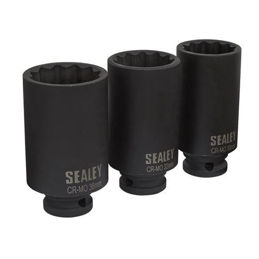 Sealey Impact Hub Nut Socket Set 3pc 12-Point 1/2"Sq Drive SX051 Sealey - Dynamic Drive